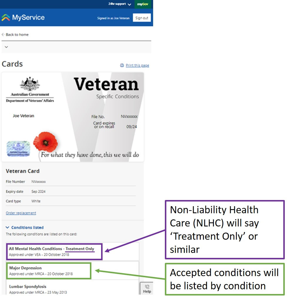 View of NLHC options in MyService account on a mobile device screen.