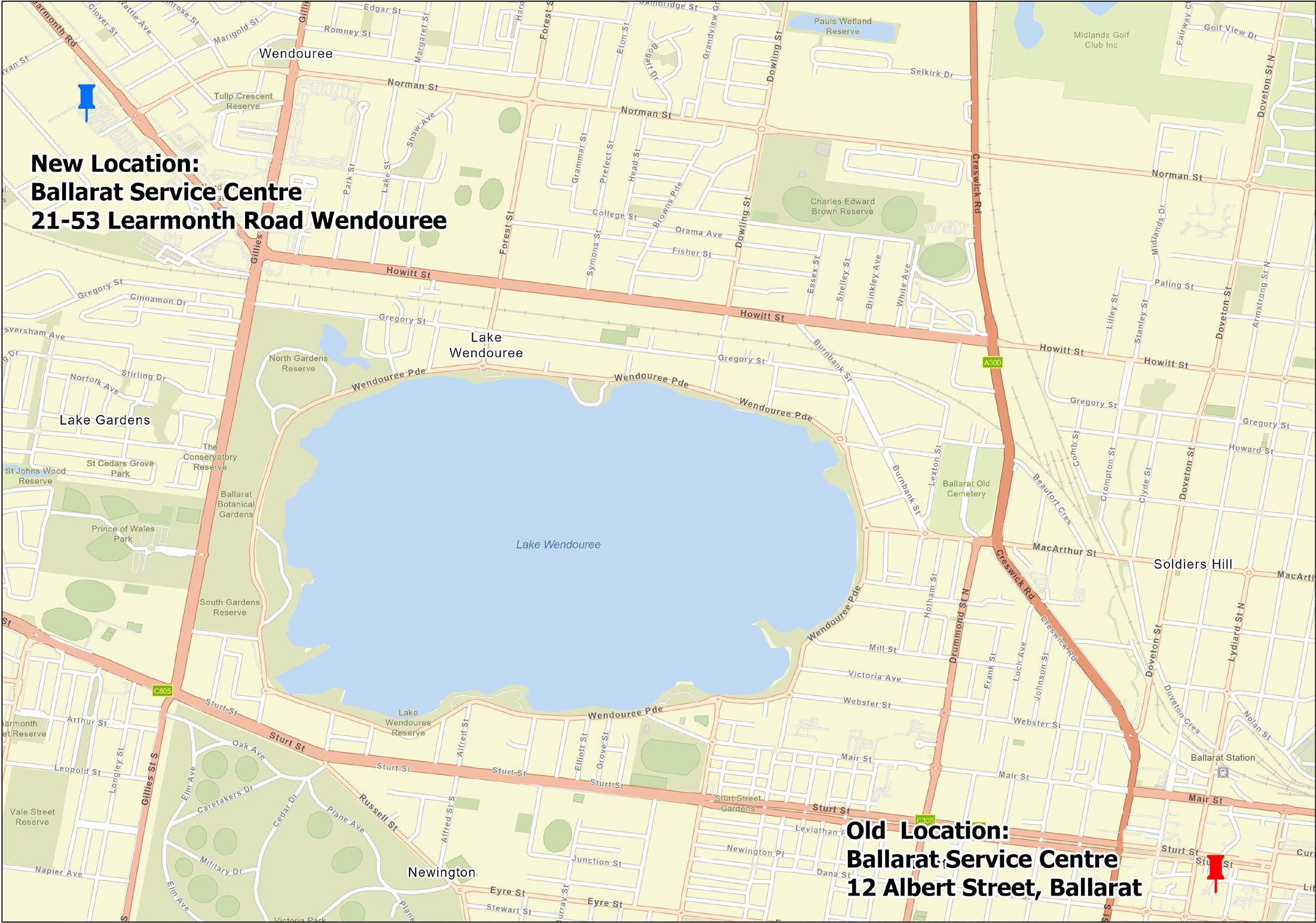 Map of DVA Ballarat services showing the 6.6 kilometre move