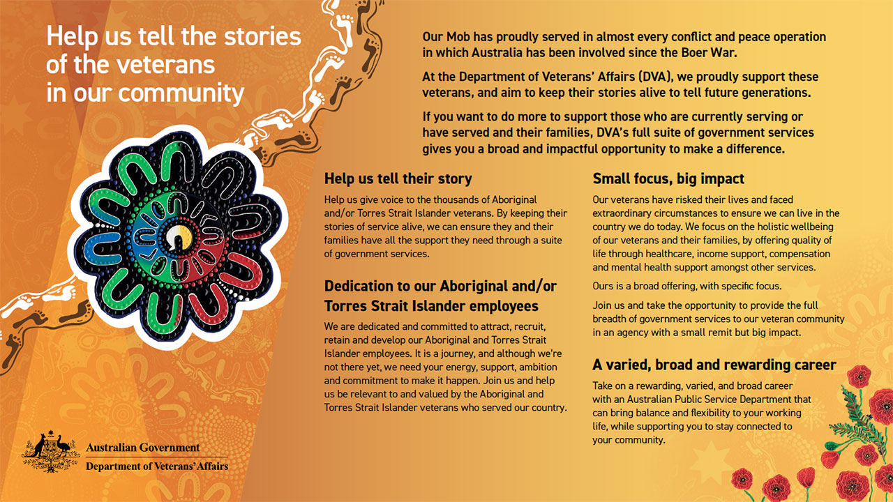 DVA employment brochure with the title: Help us tell the stories of the veterans in our community.