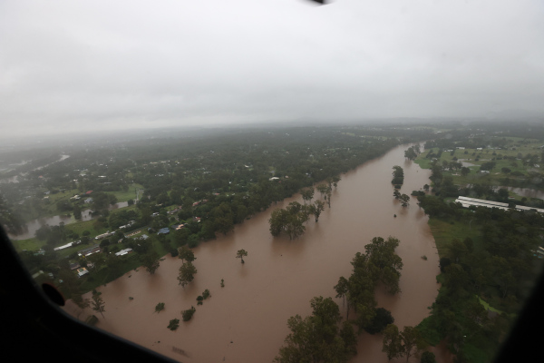 Photo of flooded river taken from helicopter