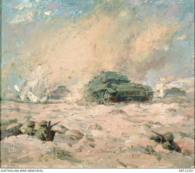 2/32nd Australian Infantry Battalion holding German counter-attack at El Alamein. By William Dargie