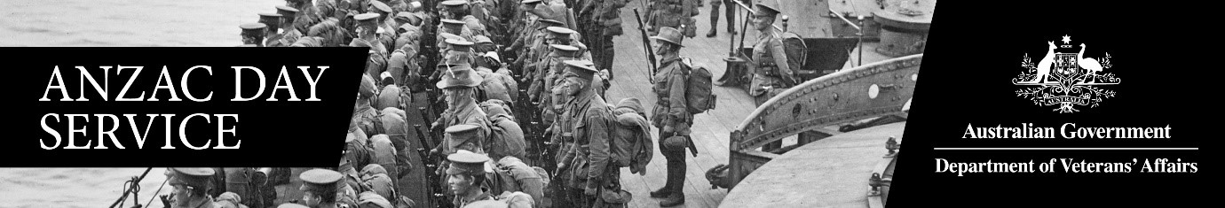 Anzac Day Service - Australian Government Department of Veterans' Affairs. Troops standing in rows on the deck of a large ship.