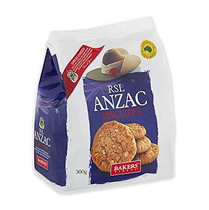 A bag of Anzac biscuits with the words RSL Anzac on it.