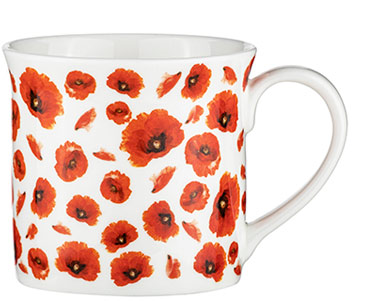 Mug with many red poppy flowers printed