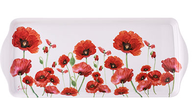 Sandwich try with red poppy flowers printed