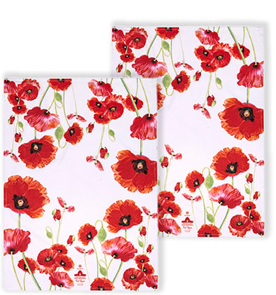 Tea towels with the image of red poppies printed