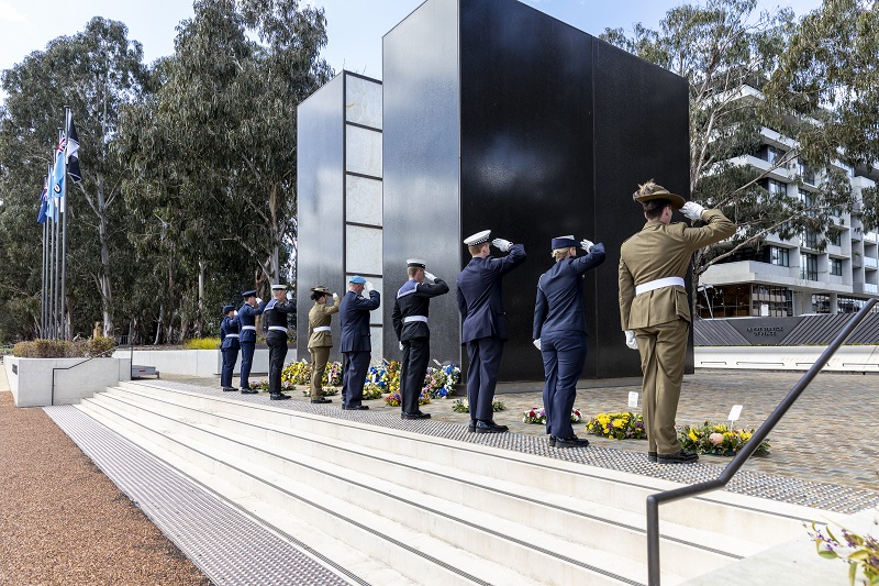 Members of Australia's Federation Guard at the Australian Peacekeeping Memorial in Canberra