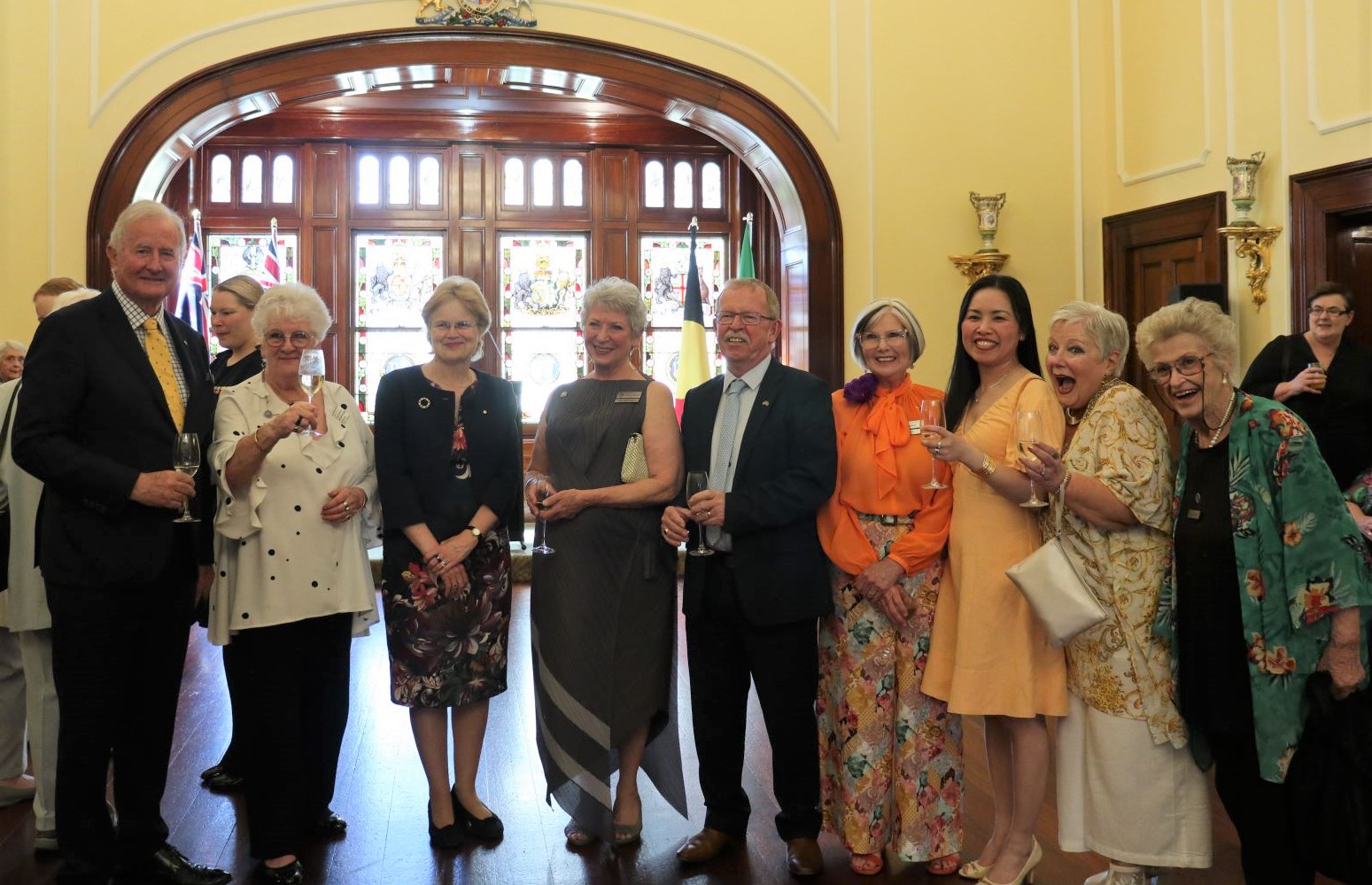 L to R: Peter Williams (Virtual War Memorial), Jan Milham (AWW-SA Vice President), Governor Frances Adamson, Jan Grosvenor (War Widow), Geoff Brock (SA Minister for Veterans' Affairs), Diane Carr (AWWSA State President), Thao Coates (War Widow), Maria Barclay (War Widow) and Jill Davidson (War Widow)