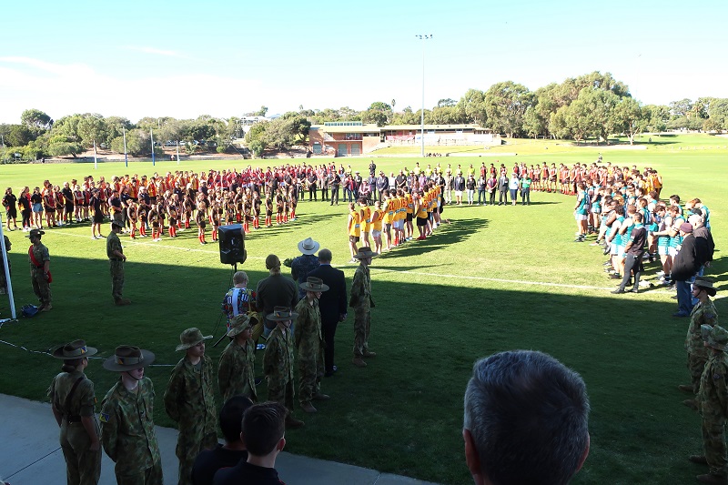 Ceremonial start to a rugby competition with all teams on the field