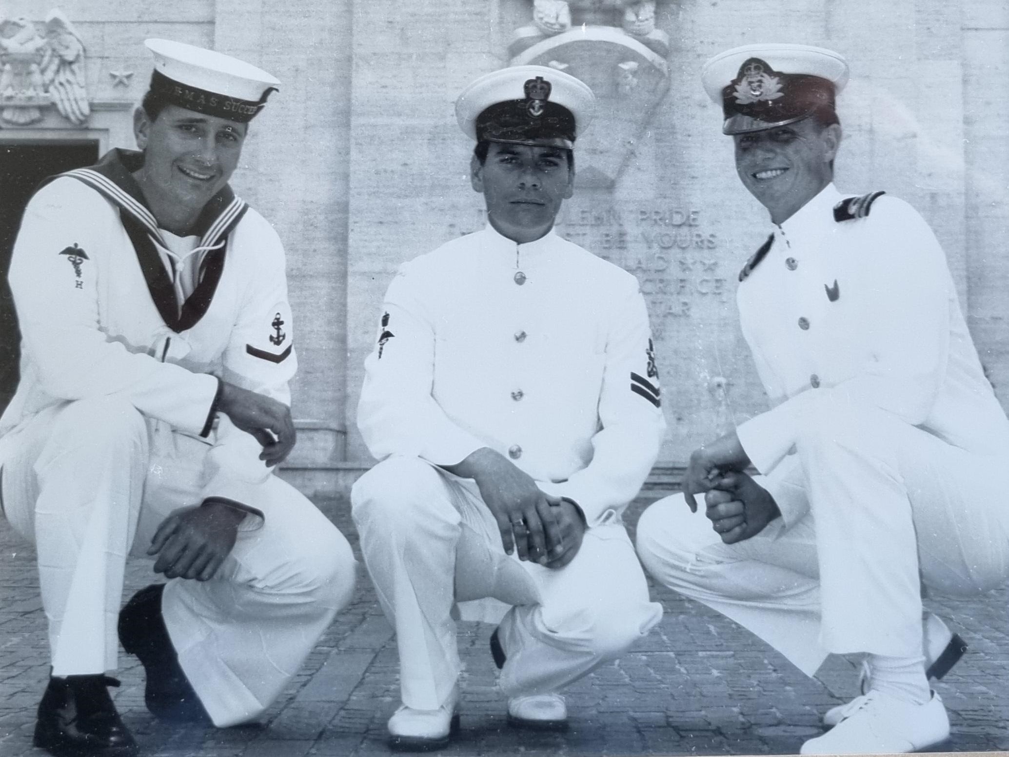 Steve Robson (on the right) at the National Memorial Cemetery of the Pacific, Punchbowl Crater, Honolulu, Hawaii, on ANZAC Day 1990.
