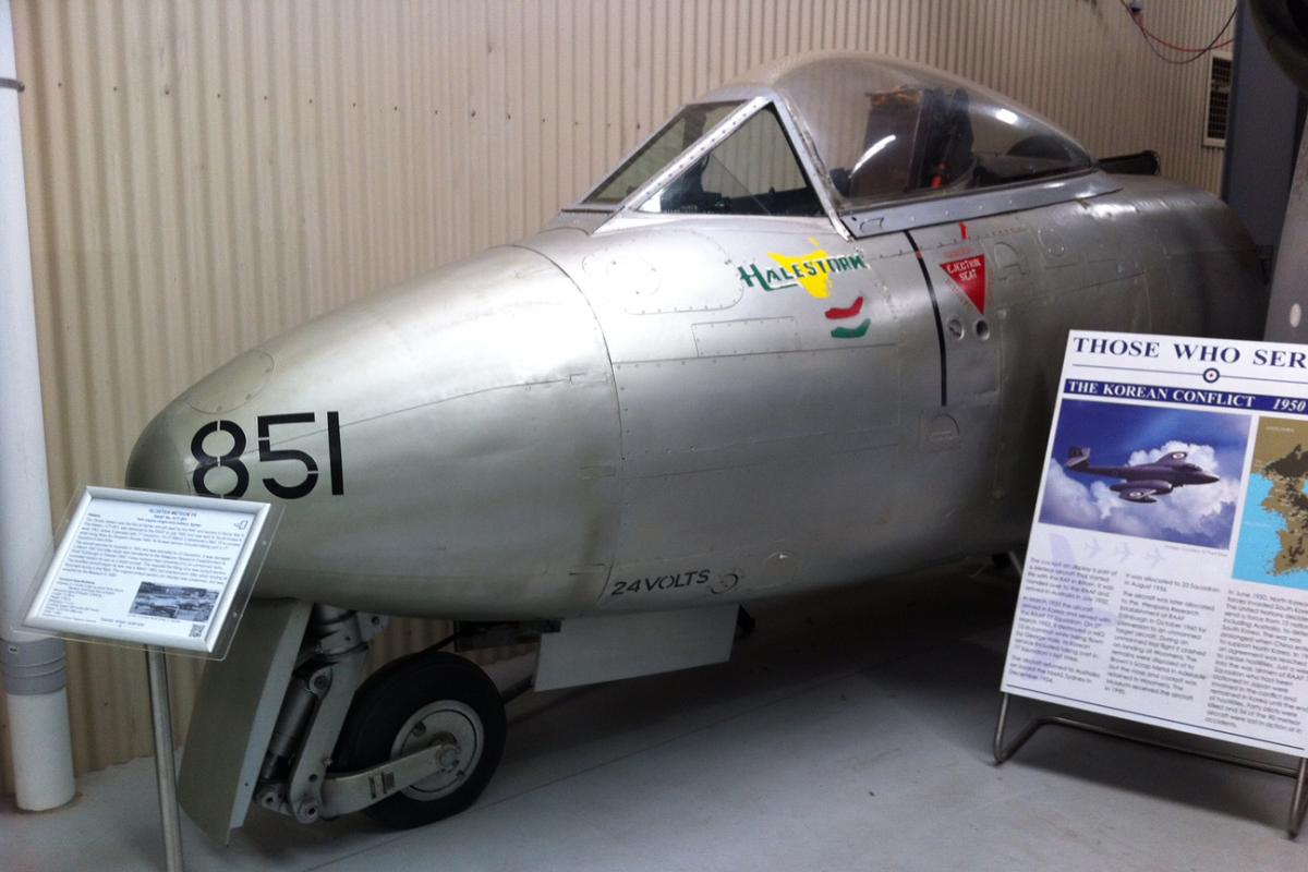 Forward part of silver jet fighter