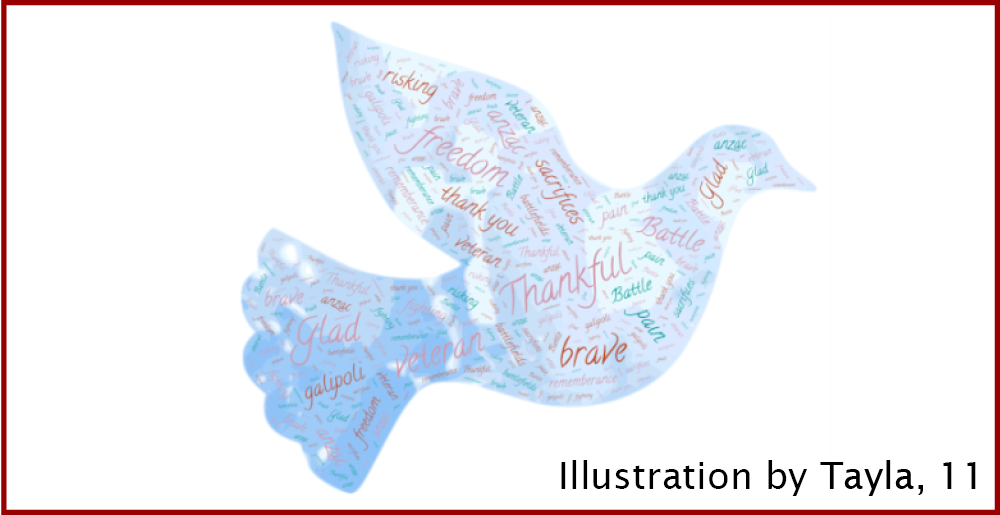Drawing of a dove with key words of respect by Tayla