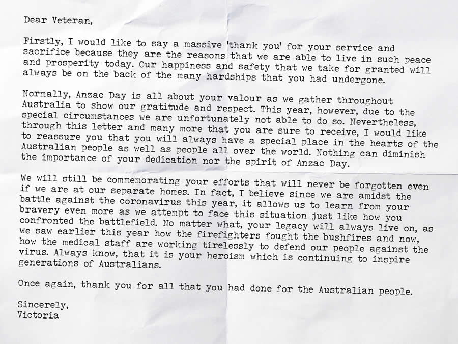 Letter from Victoria to veterans