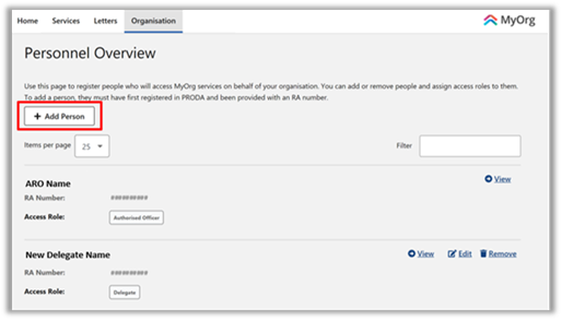 Screenshot of Add Personnel screen