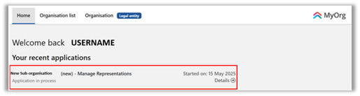 Screenshot of Welcome back USERNAME