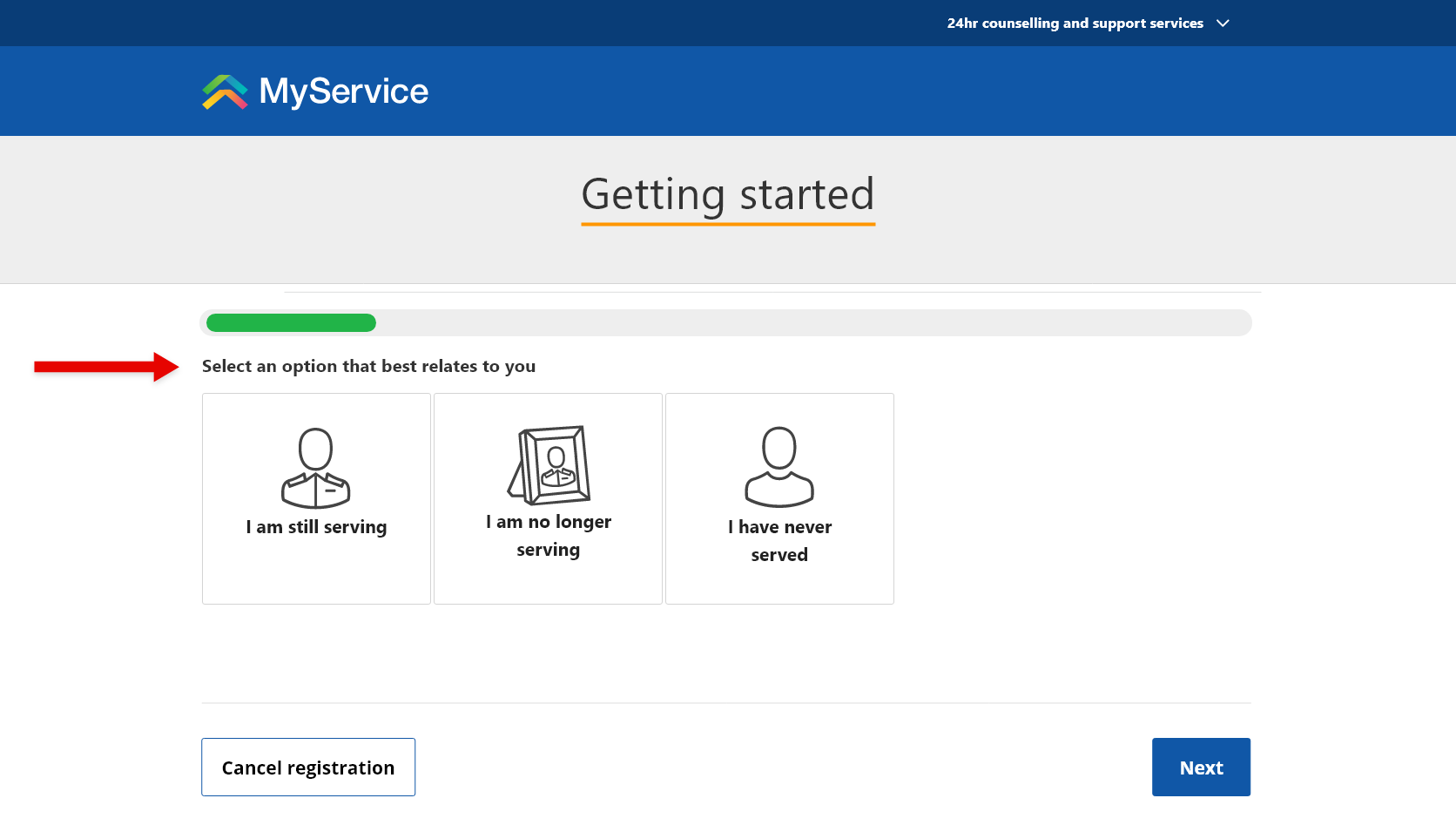 Screenshot of 'Getting started' showing options to choose.