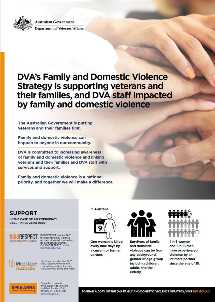 A poster promoting the DVA Family and Domestic Violence Strategy