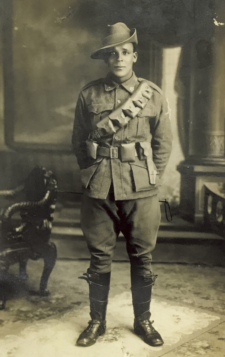 Studio photo of Aboriginal man in First World War Army uniform