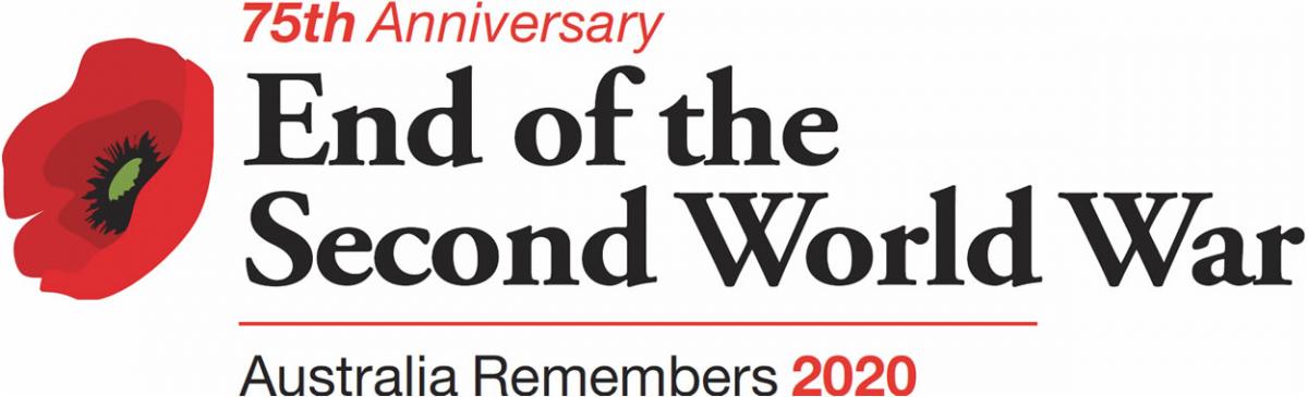 Logo of the 75th Anniversary of the End of World War Two. There is a red poppy and the words: ‘75th Anniversary — End of the Second World War — Australia Remembers 2020’.
