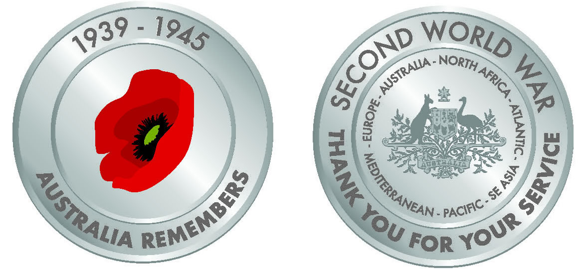 Front and back of the Commemorative Medallion for the 75th anniversary World War Two.