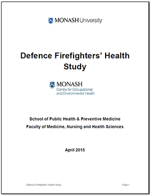 Monash University, "Defence Firefighters' Health Study" April 2015 cover