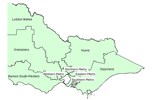 Map of Victorian Veterans' Home Care regions