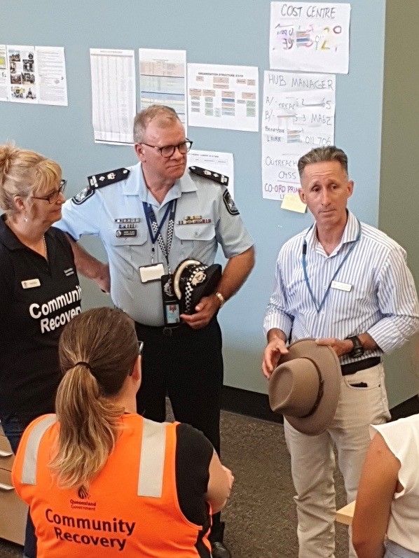Defence Engagement Commissioner Stuart Smith with Flood Recovery Officers in Townsville in 2019 while State Disaster Recovery Coordinator