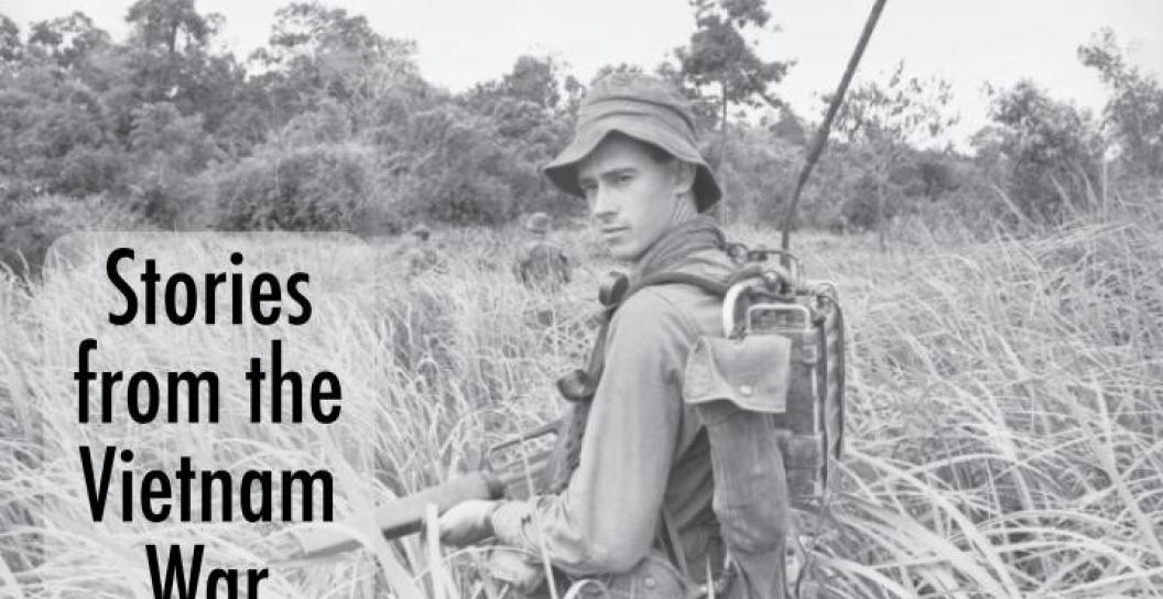 Photo of soldier walking through bush, with logo saying Stories from the Vietnam War