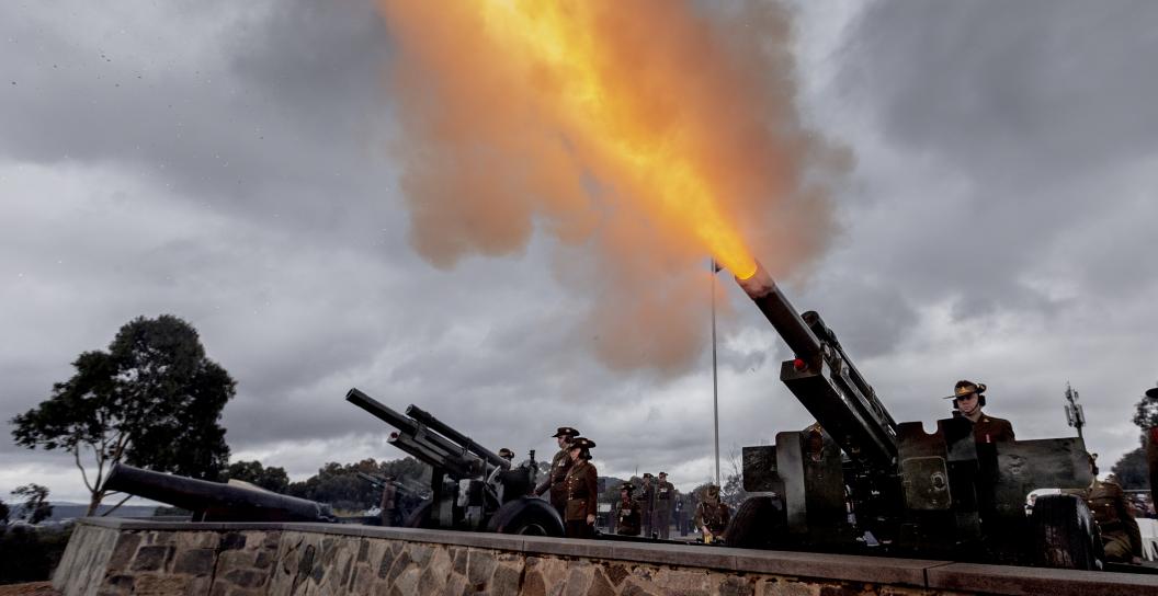 Ceremonial Guns being fired at Mount Pleasant, Canberra