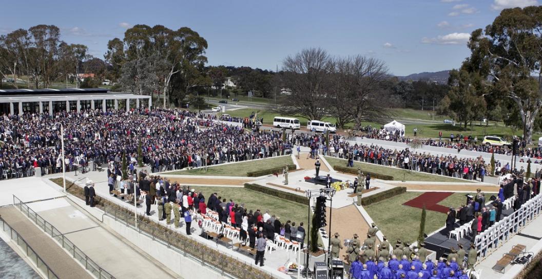 Around two thousand people gathered around small low-lying stone memorial