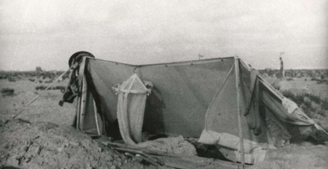 A dugout in the desert near Tobruk. The siege of Tobruk lasted from April to December 1941 and involved over 14000 Australian soldiers.