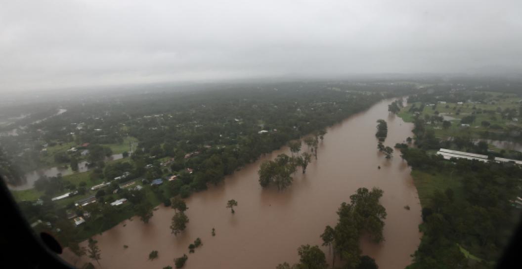 Photo of flooded river taken from helicopter