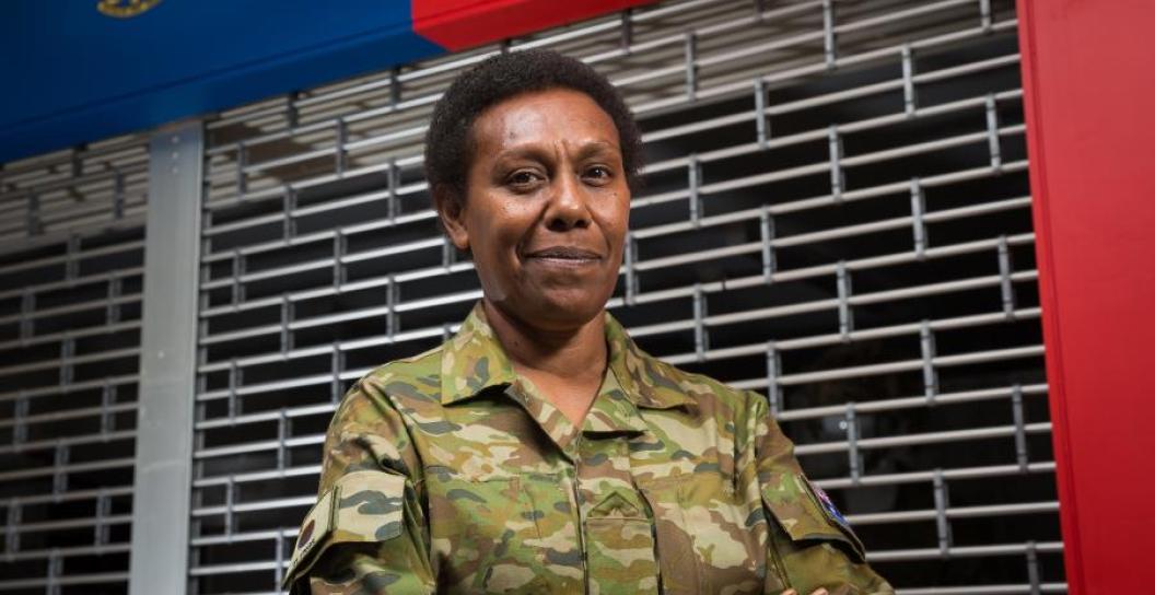 Torres Strait Islander woman in Army combat uniform
