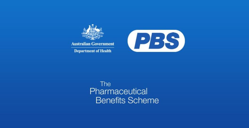 Dept of Health logo, along side PBS logo and text 'The Pharmaceuticals Benefits Scheme'