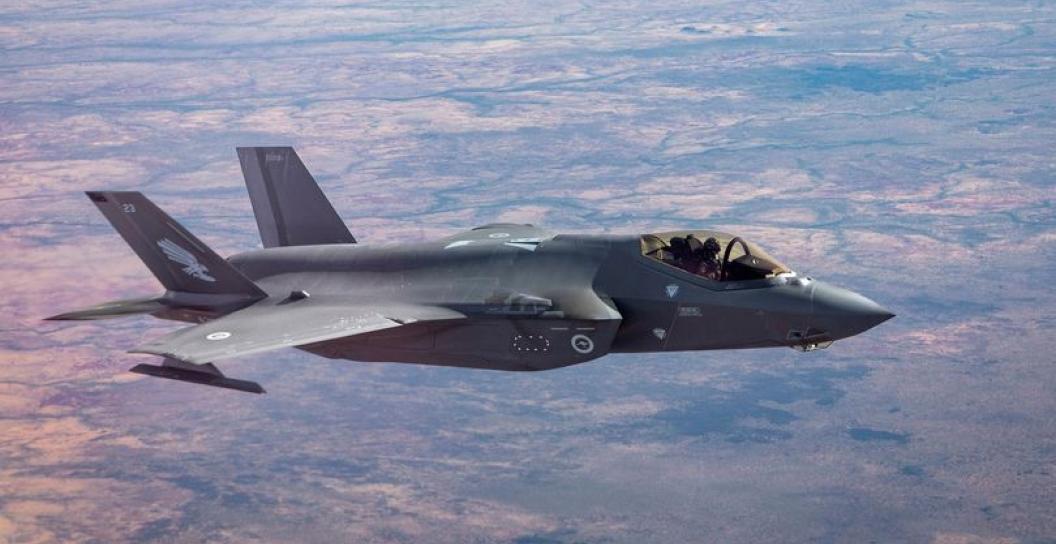 F-35 strike fighter in mid flight