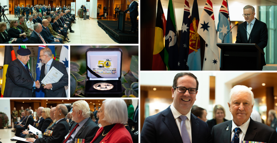 Collage images from the medallion launch event