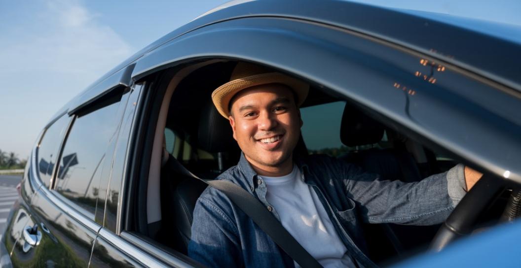 Young man in car