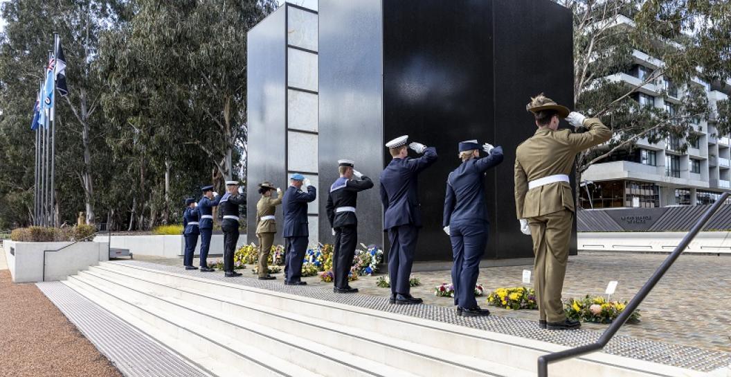 Members of Australia's Federation Guard at the Australian Peacekeeping Memorial in Canberra