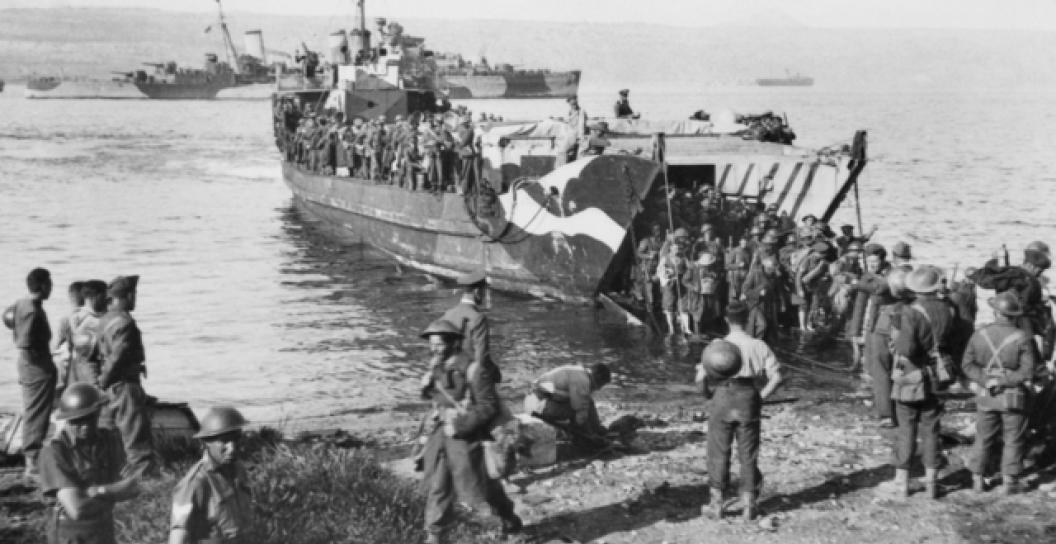 Soldiers disembarking from troop ship