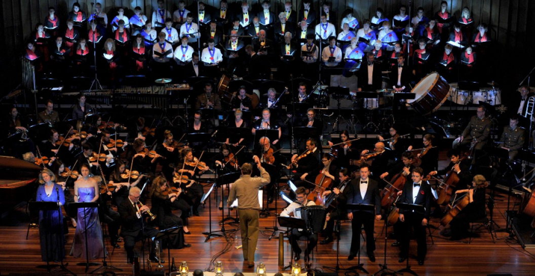 Choir performing with orchestra