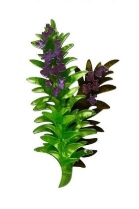 Brooch in shape of green and purple plant