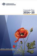 DVA Corporate Plan 2024-25. Image of a large poppy with text underneath saying Serving Well, Living Well, Ageing Well.