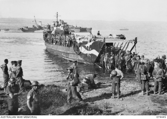 Troops disembark from troop ship