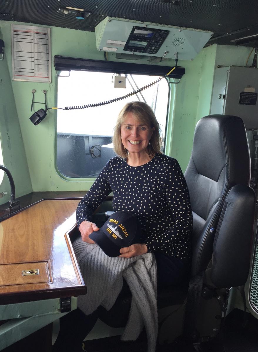 Ms Rundle on the bridge of HMAS Anzac while on a familiarisation tour from Sydney to the NSW town of Eden. 
